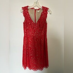 Sherri Hill Vibrant Red Lace Mini Dress